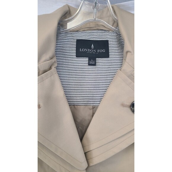 Brand New London Fog Beige Tan Hooded Trench Coat Womens Large Rain Jacket Macys - Picture 2 of 8